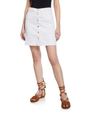 NWT FRAME Claire White Cotton Braided Button Front Denim Pencil Skirt, Size 26